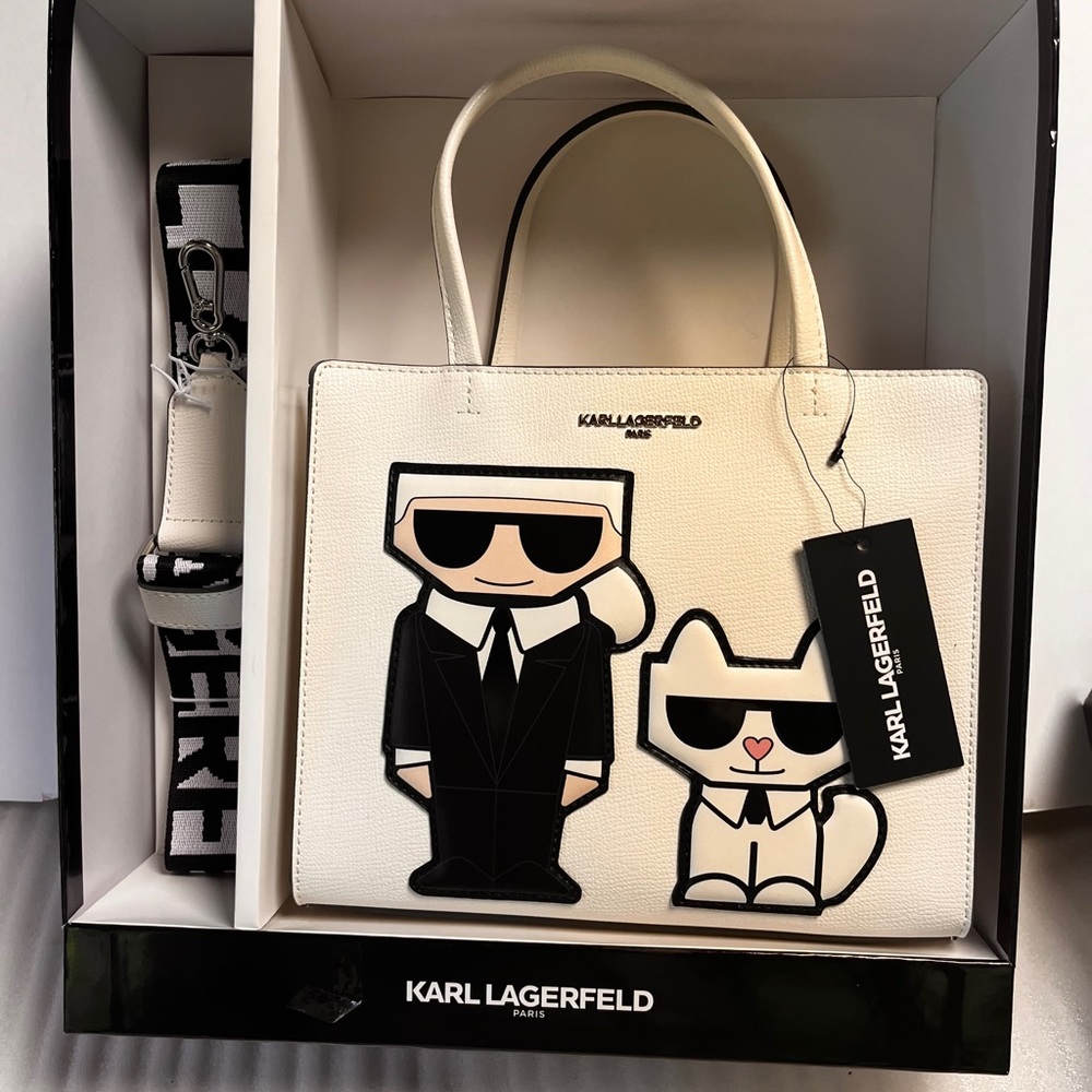 NWT Karl Lagerfeld handbag Paris White Iconic Graphic Guitar Strap Crossbody bag